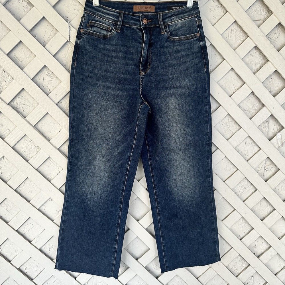 Judy Blue Wide Leg Crop Jeans  High Rise  Raw Hem Stretch 5/27